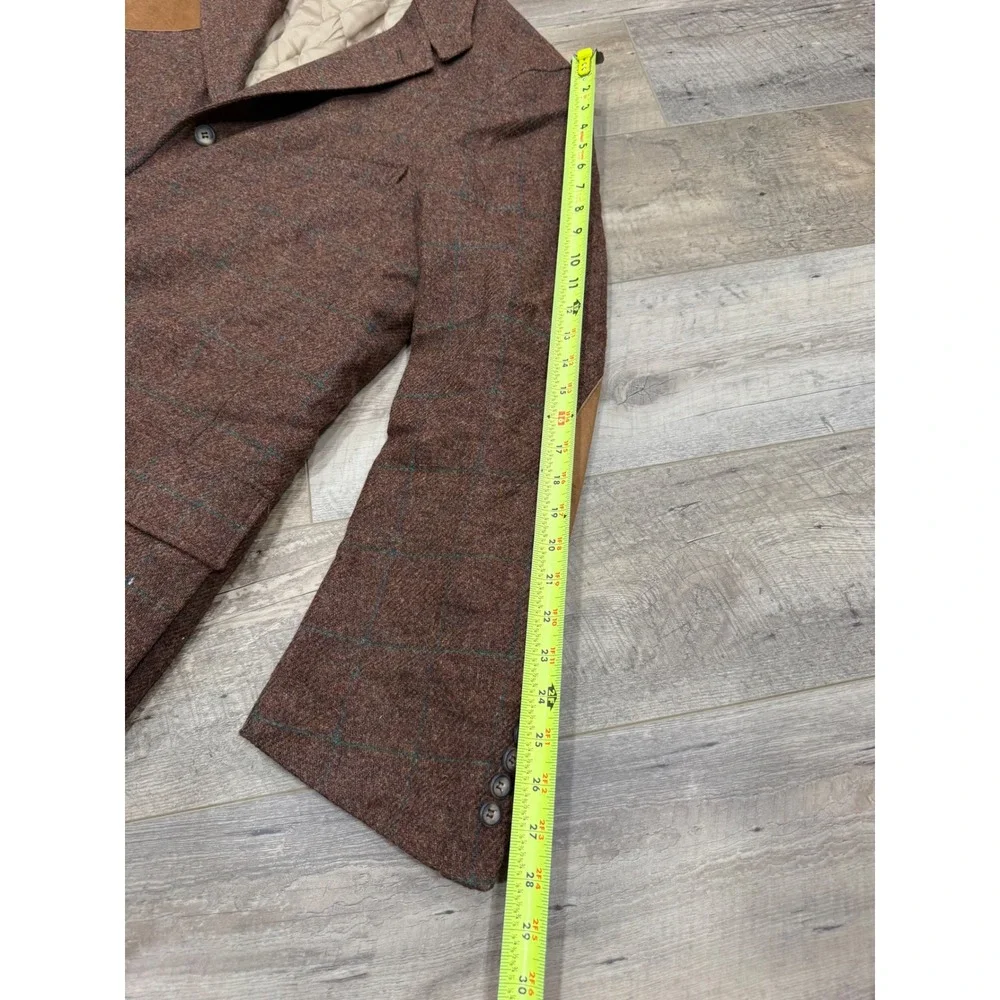 Cesarani Mens XXL Wool Tweed Shooting Jacket Suede Patches Brown Plaid Coat